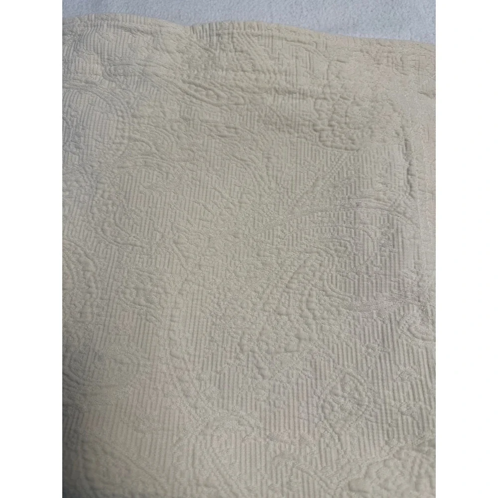 Lands End Home Matelasse Coverlet Set Double Ivory 100% Cotton Paisley Portugal